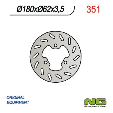 NG brzdový kotouč zadní DERBI SENDA 50 02-09, APRILIA RX 50 12-18, PEUGEOT XP6 (180X62X3,5) (3X10,25mm) (NG brzdový kotouč zadní DERBI SENDA 50)
