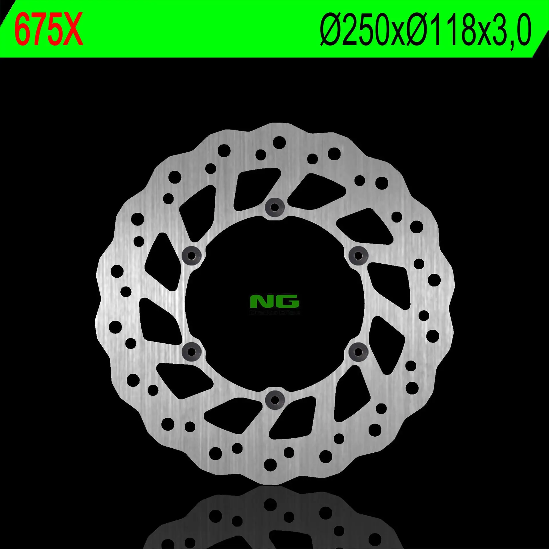 NG přední brzdový kotouč SUZUKI RM/RMZ 250/DRZ, YAMAHA YZ/YZF/WR 02-19 (250X118X3) (6X6,5mm) WAVE - nahrazuje NG854 (NG přední brzdový kotouč SUZUKI)