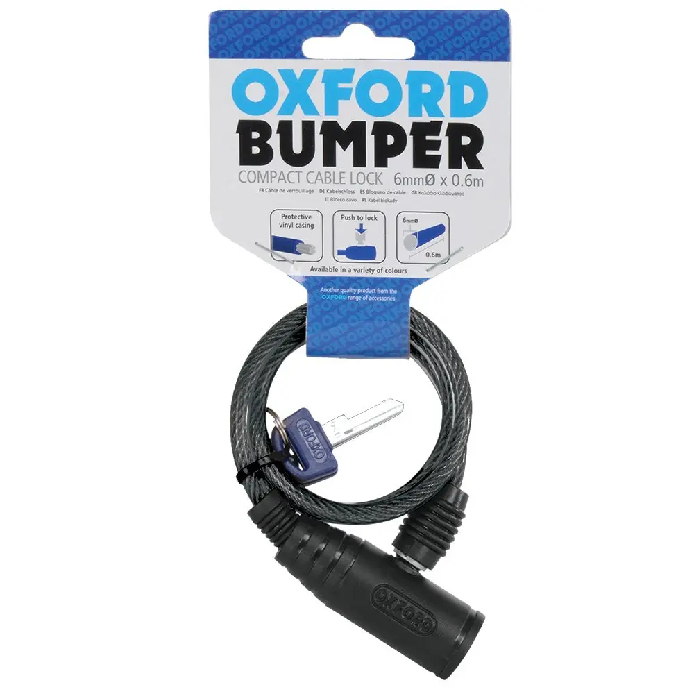 OXFORD ochrana proti krádeži (lanko) BUMPER CABLE LOCK SMOKE zámek na klíč 6mm x 600mm barva černá ( )