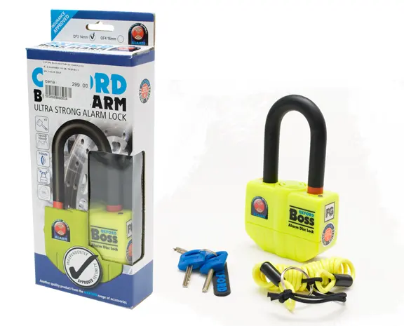 OXFORD zámek brzdového kotouče s alarmem 110 DB, čep 14mm, barva žlutá (OXFORD zámek brzdového kotouče s alarmem 110 DB, čep 14mm, barva žlutá)