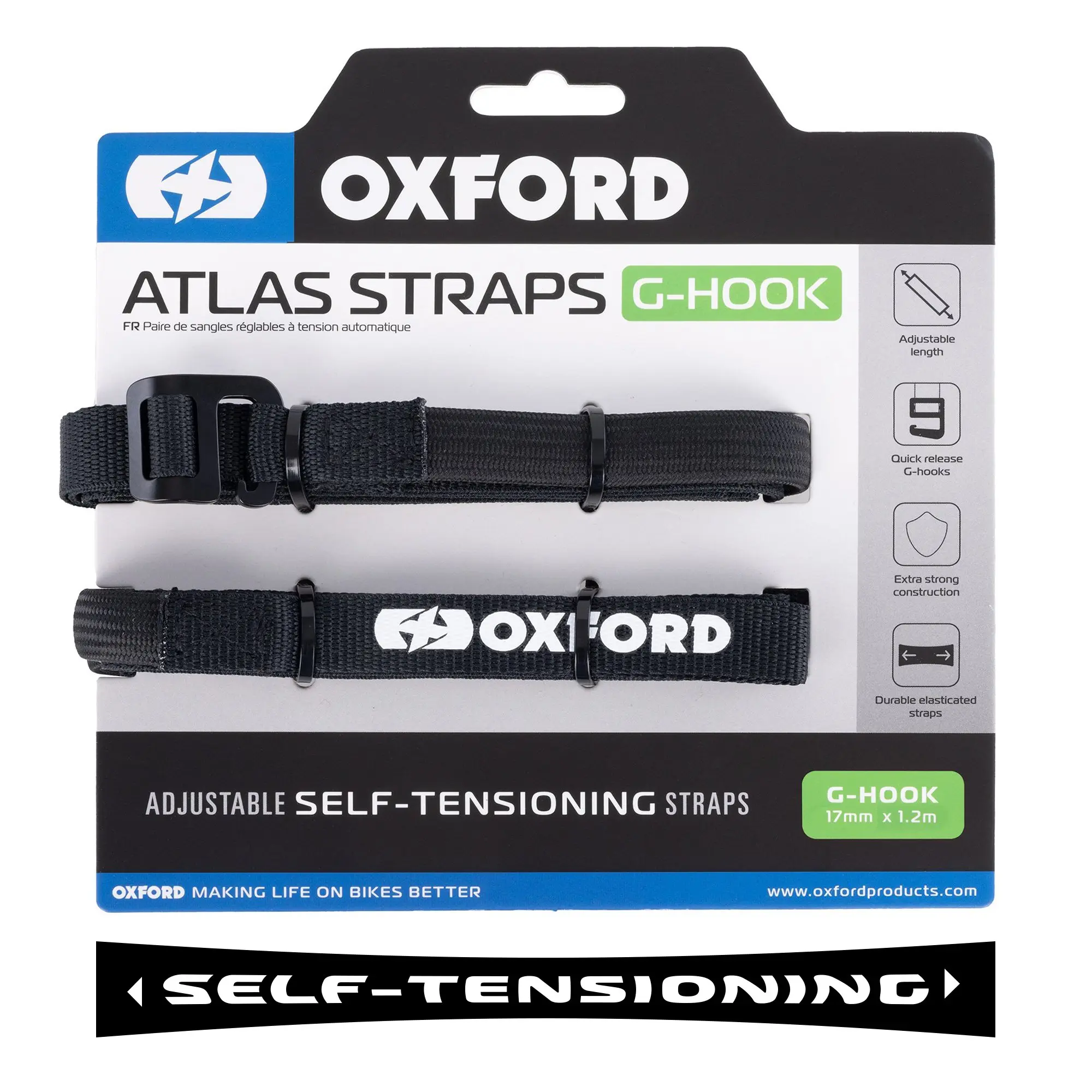 OXFORD přepravní popruhy ATLAS G-HOOK 17mm x 1,2 m barva černá ( )