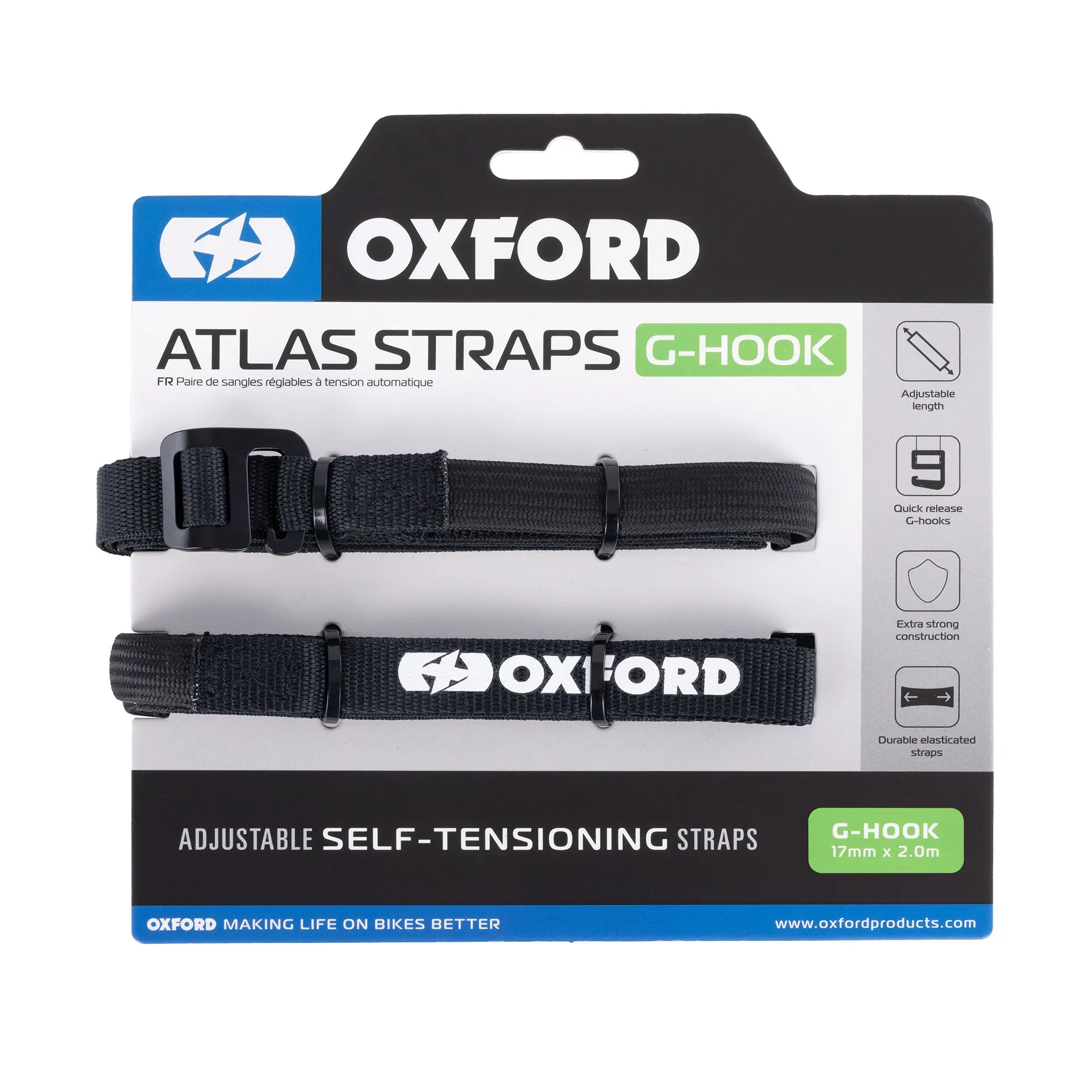 OXFORD přepravní popruhy ATLAS G-HOOK 17mm X 2 m barva černá (starý kód: ROK332) ( )