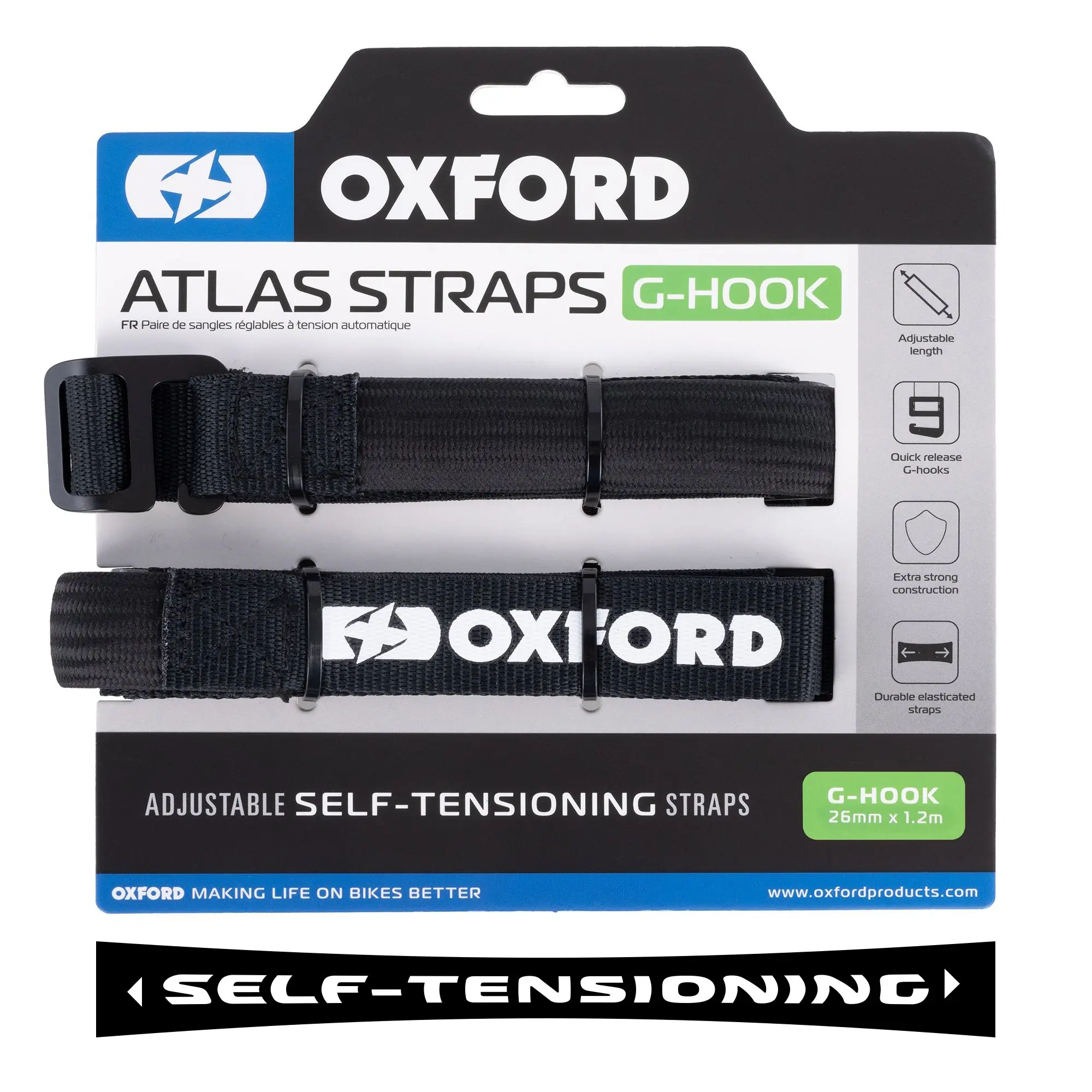OXFORD přepravní popruhy ATLAS G-HOOK 26mm x 1,2 m barva černá ( )