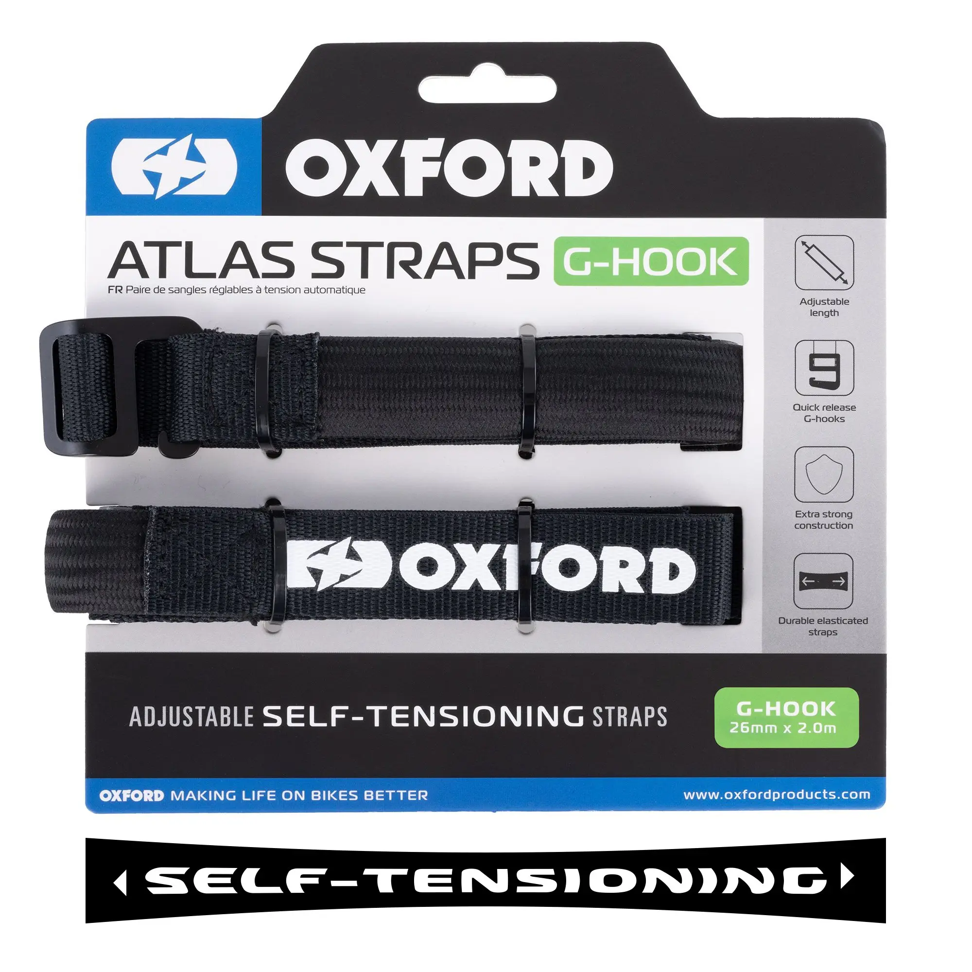 OXFORD přepravní popruhy ATLAS G-HOOK 26mm x 2 m barva černá ( )
