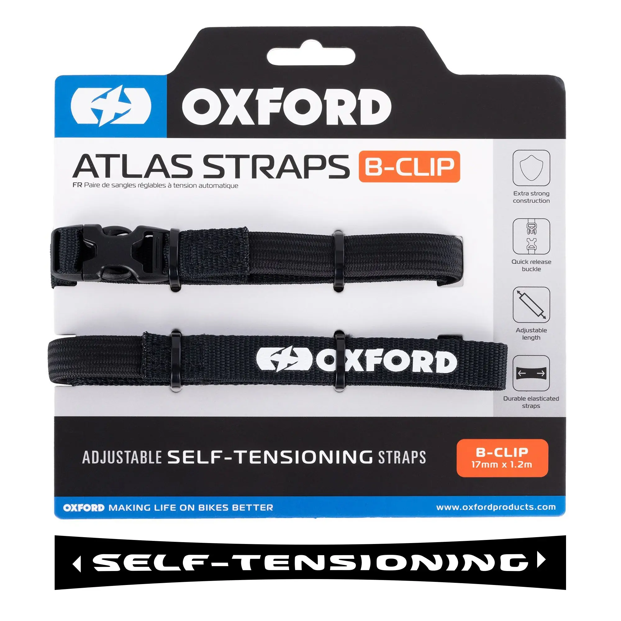 OXFORD přepravní popruhy ATLAS B-CLIP 17mm x 1,2 m barva černá ( )