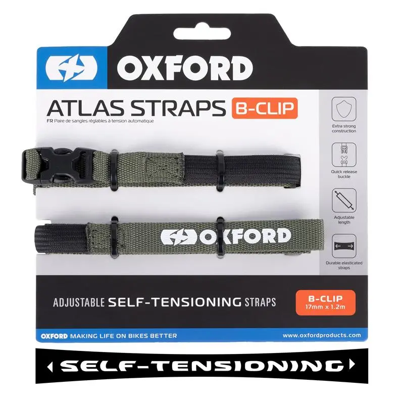 OXFORD přepravní popruhy ATLAS B-CLIP 17mm x 1.2M 2 kusy v sadě barva zelená (khaki) (OXFORD přepravní popruhy ATLAS B-CLIP 17mm x 1.2M 2 kusy v sadě)