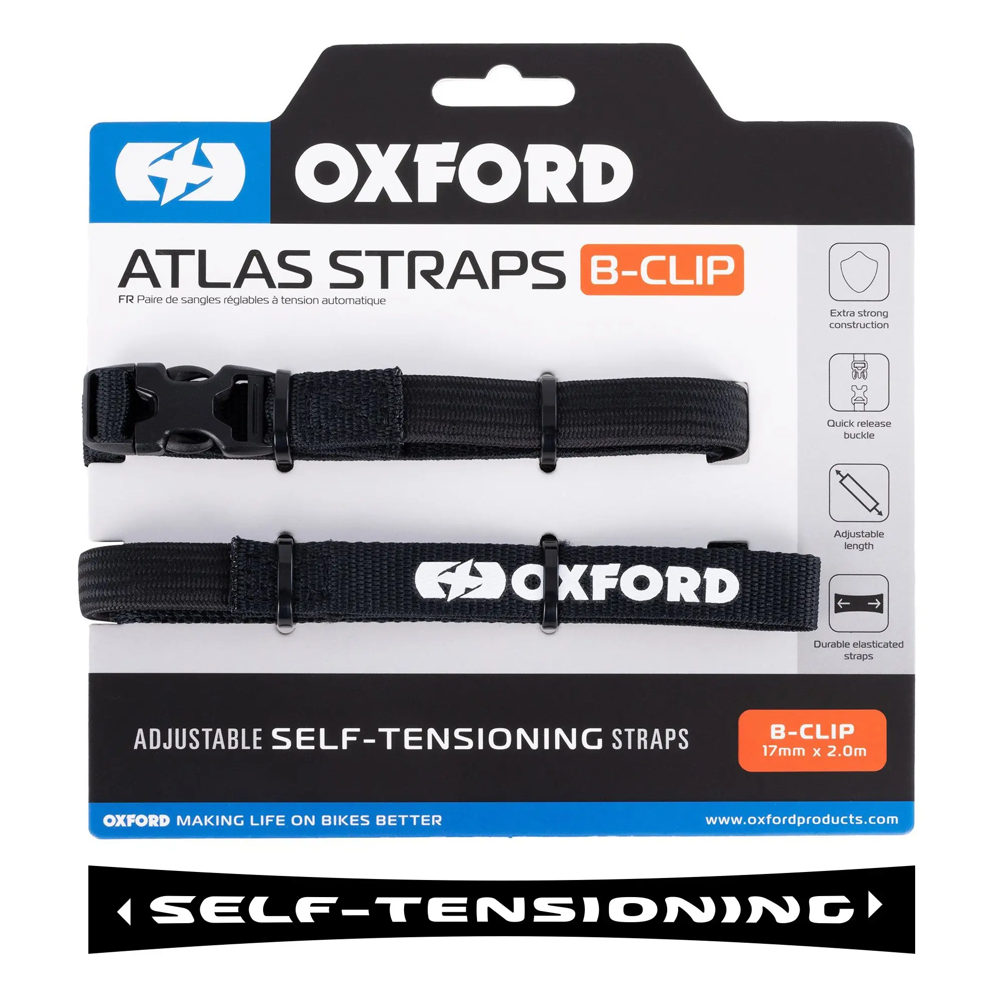 OXFORD přepravní popruhy ATLAS B-CLIP 17mm x 2 m barva černá ( )