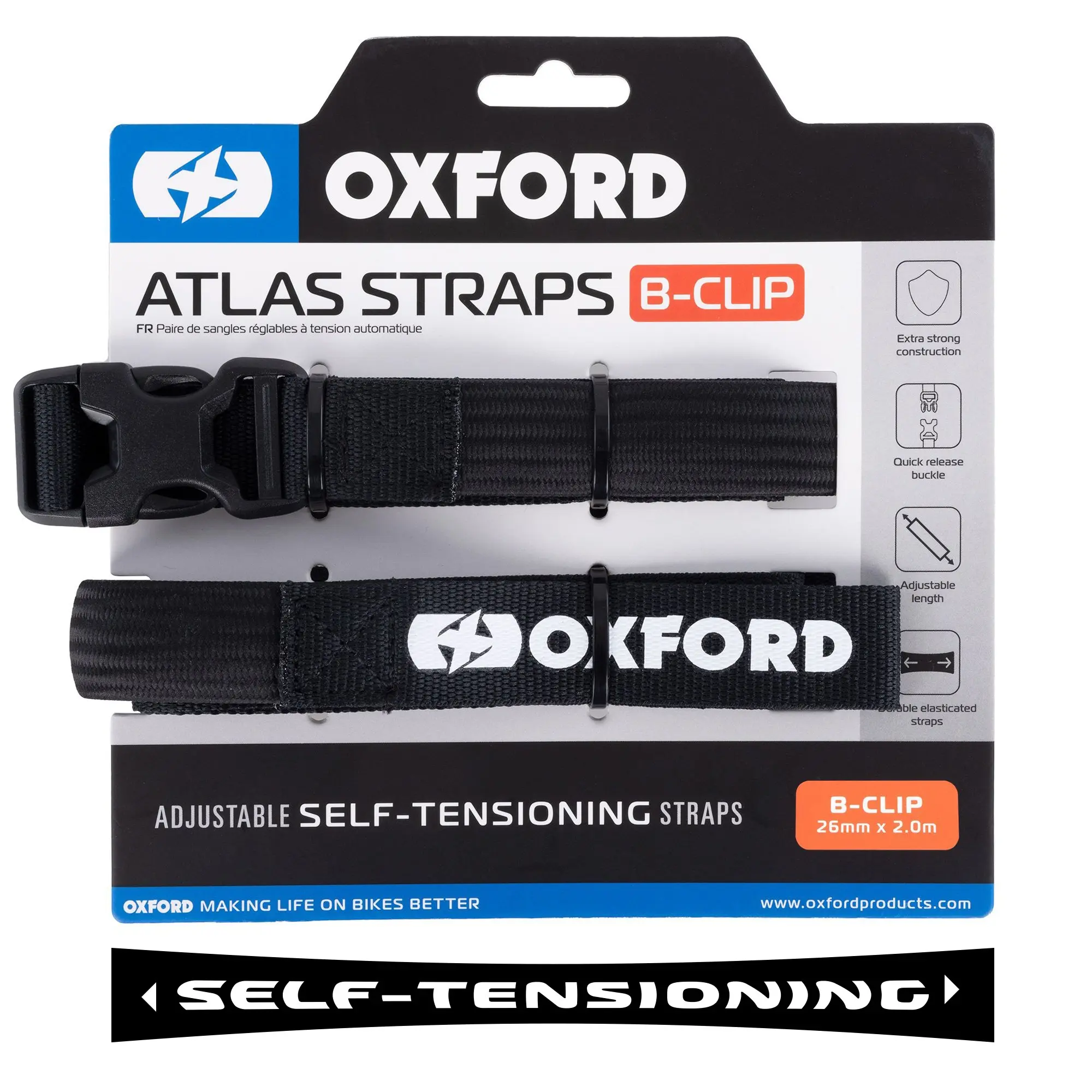 OXFORD přepravní popruhy ATLAS B-CLIP 26mm x 2 m barva černá ( )