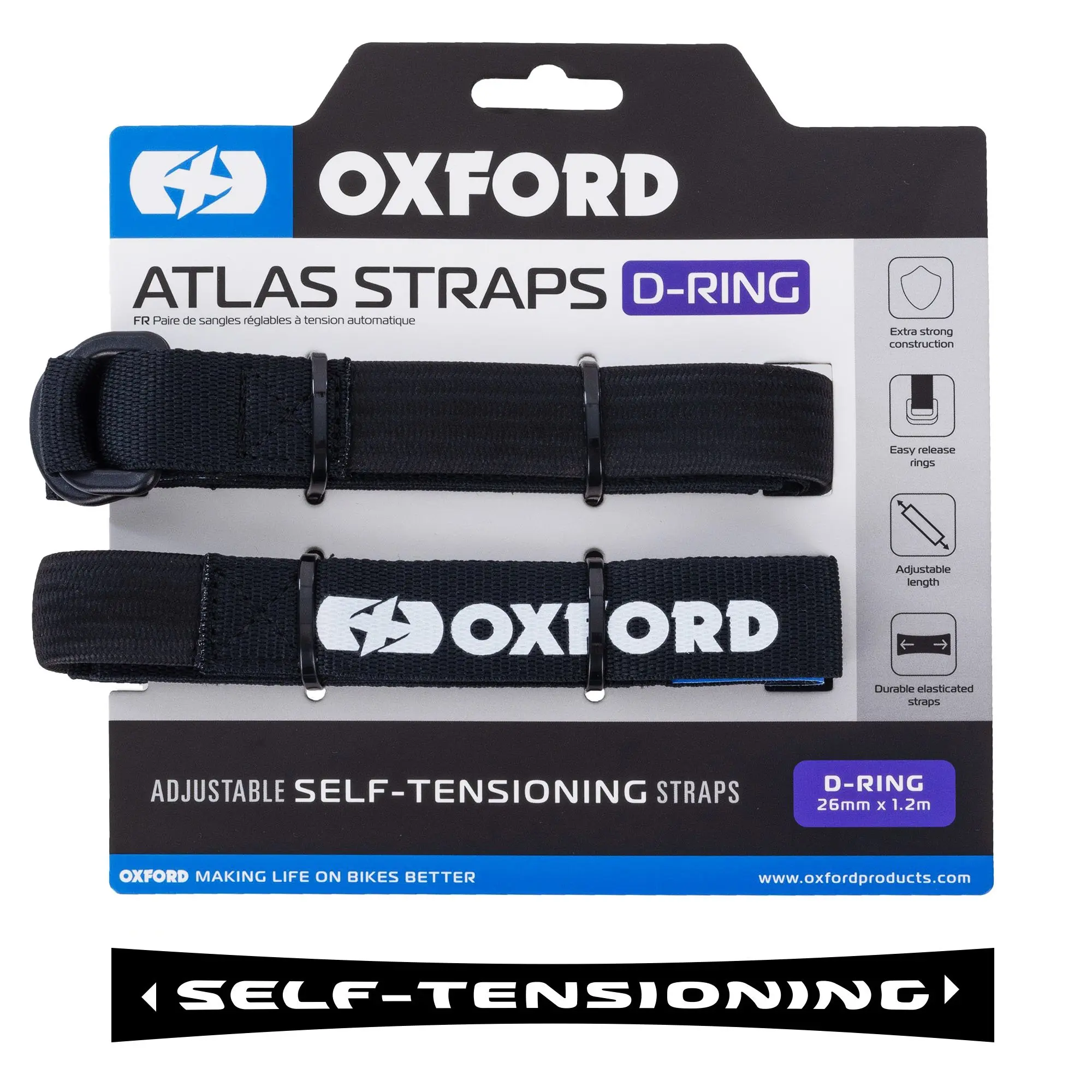 OXFORD přepravní popruhy ATLAS D-RING 26mm X 1,2 m barva černá ( )