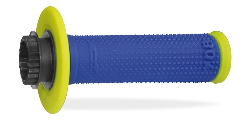 PROGRIP gripy PG708 OFF ROAD se zámkem SCS LOCK-ON + 7 adaptérů plynové rukojeti (22+25mm) barva modrá žlutá dvousložkové délka 115mm fluorescenční