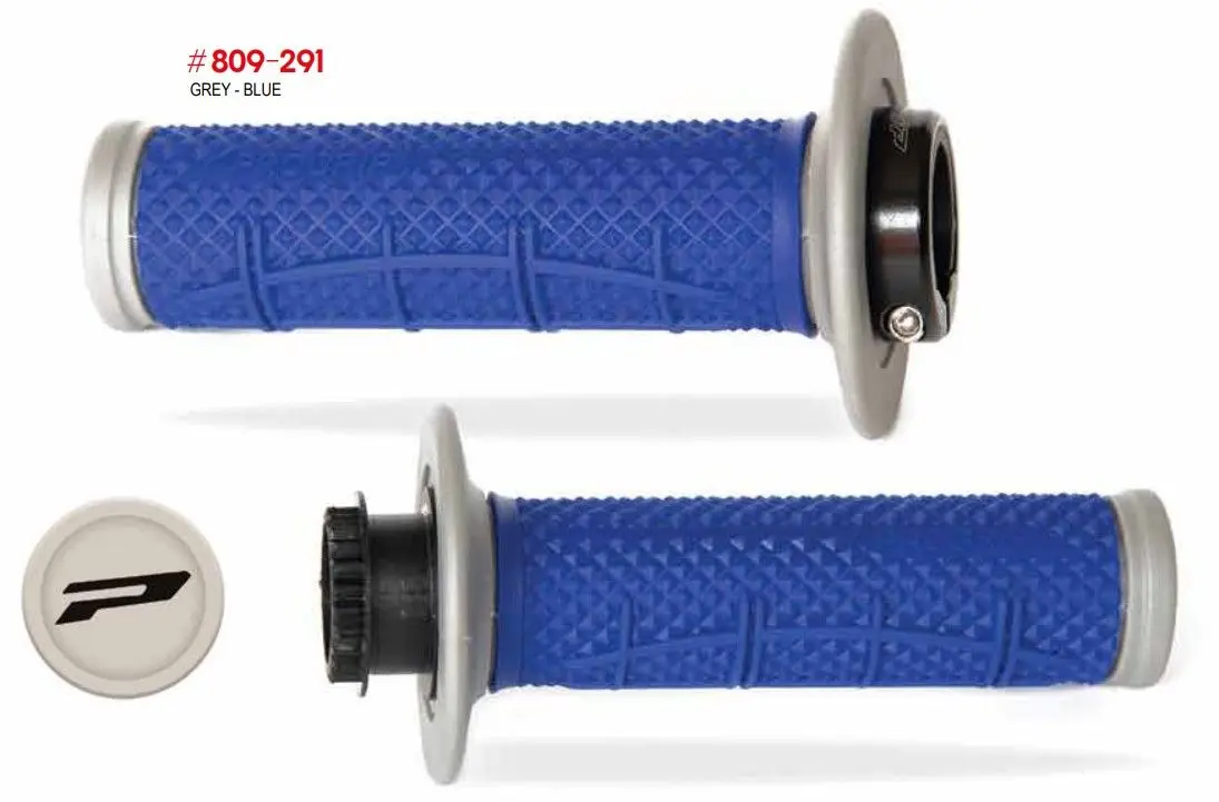 PROGRIP gripy PG809 OFF ROAD se zámkem SCS LOCK-ON + 7 adaptérů pro lanka (22+25mm) barva šedá modrá dvousložkové HALF WAFFLE délka 115mm (809-291)