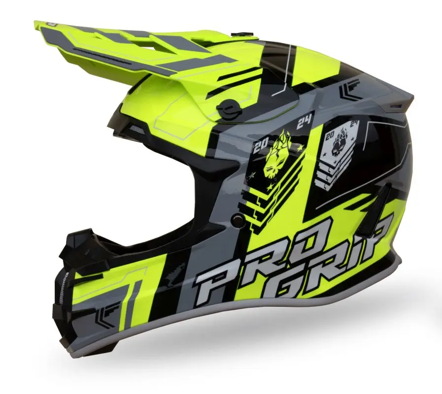 PROGRIP helma cross PG3080 SPIRITS barva žlutá fluo černá šedá vel. M (380-347) ( homologace ECE 22R06, přezka DD ) (PROGRIP helma cross PG3080)