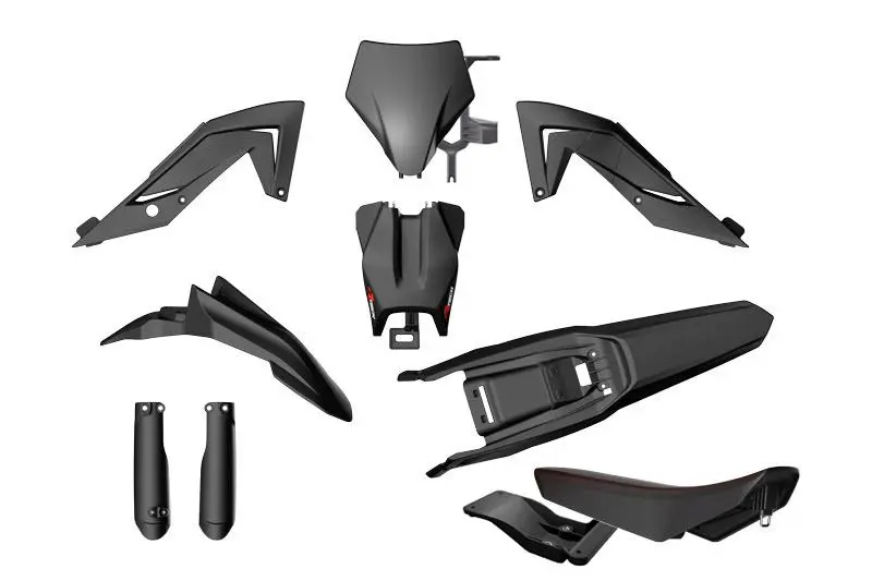 RACETECH (RTECH) sada plastů s kryty přední vidlice a sedlem TALARIA STING MX4 / MX5 / TL 4000 / 5500 23-25 barva černá ( )