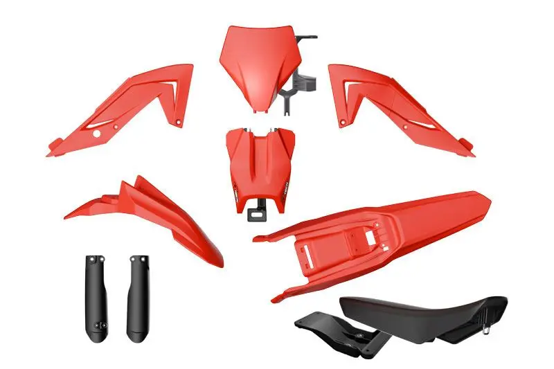 RACETECH (RTECH) sada plastů s kryty přední vidlice a sedlem TALARIA STING MX4 / MX5 / TL 4000 / 5500 23-25 barva červená / černá ( )