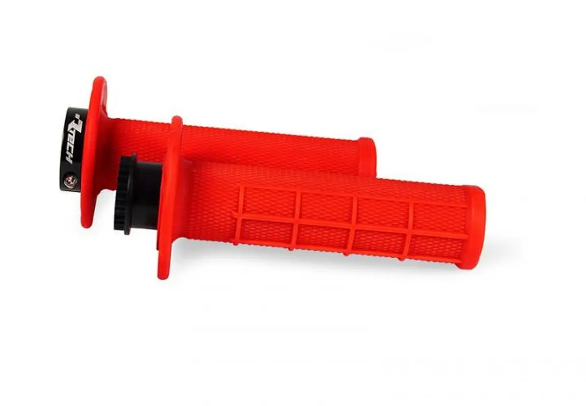 RACETECH (RTECH) gripy R20 LOCK-ON (22+25mm) barva červená NEON (HALF WAFFLE) + 8 adaptérů plynové rukojeti ( )