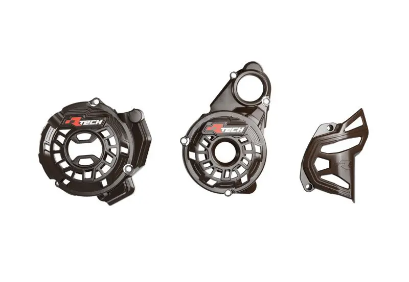 RACETECH (RTECH) kryt spojky, alternátoru a ozubeného kola (komplet) KOVE 800 X PRO / RALLY 24-25 barva černá (RACETECH (RTECH) kryt spojky,)