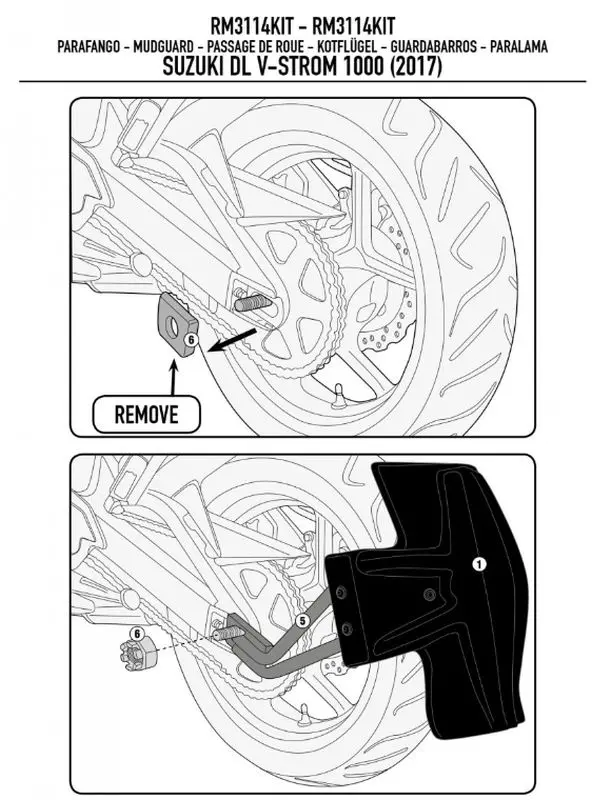 KAPPA montáž blatníku KRM01 a KRM02 SUZUKI DL 1000 V-STROM (17-19) DL 1050 V-STROM XT/DE/SE '20-'25 - nahrazuje RM3114KIT (KAPPA montáž blatníku)