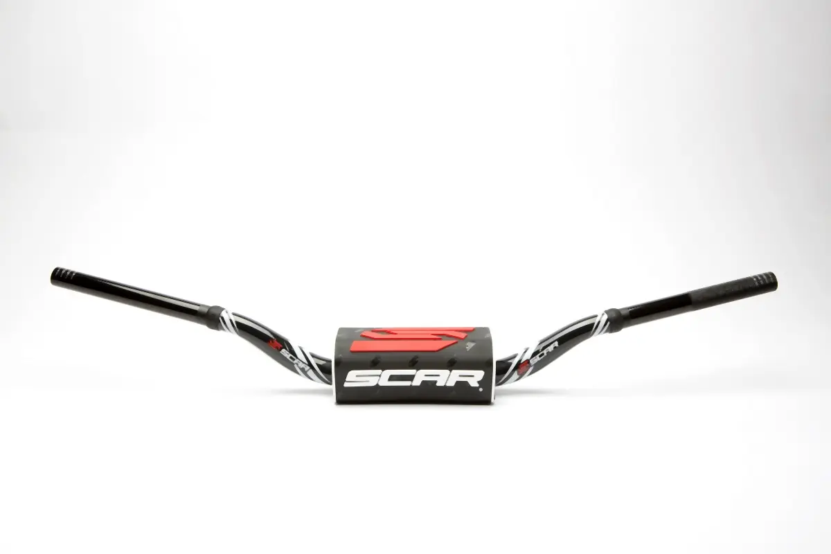 SCAR RACING řidítka 28,6mm model RC BEND barva černá/bílá chránič barva černá/bílá/červená (SCAR RACING řidítka 28,6mm model RC BEND barva černá/bílá)