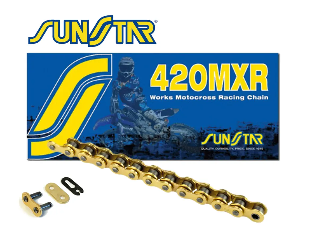 SUNSTAR hnací řetěz 420MXR-130G (420NZ3) MOTOCROSS do 150 ccm (barva zlatá) rozpojený + spona - MADE IN JAPAN - ( )