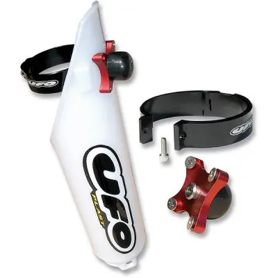 UFO kryty přední vidlice se zámkem SUZUKI RM 85 02-17, barva bílá (UFO kryty přední vidlice se zámkem SUZUKI RM 85 02-17, barva bílá)