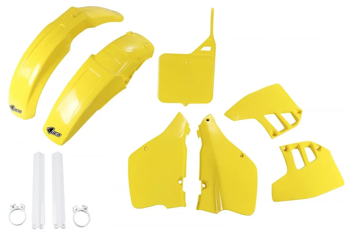 UFO kompletní sada plastů (FULL KIT) s kryty přední vidlice SUZUKI RM 250 89-91 barva (žlutá) (SU398E999) (UFO kompletní sada plastů (FULL KIT) s)
