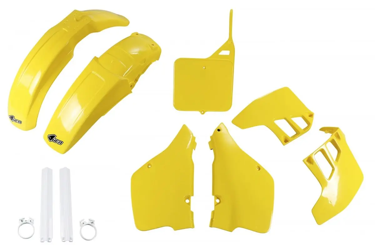 UFO kompletní sada plastů (FULL KIT) s kryty přední vidlice SUZUKI RM 125 89-91 barva (žlutá) (SU399E999) (UFO kompletní sada plastů (FULL KIT) s)