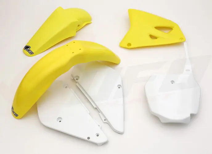 UFO kompletní sada plastů SUZUKI RM 85 00-24 barva OEM 00-15 a 18-20 (bílá/žlutá) (SU405E999) (UFO kompletní sada plastů SUZUKI RM 85 00-24 barva OEM)