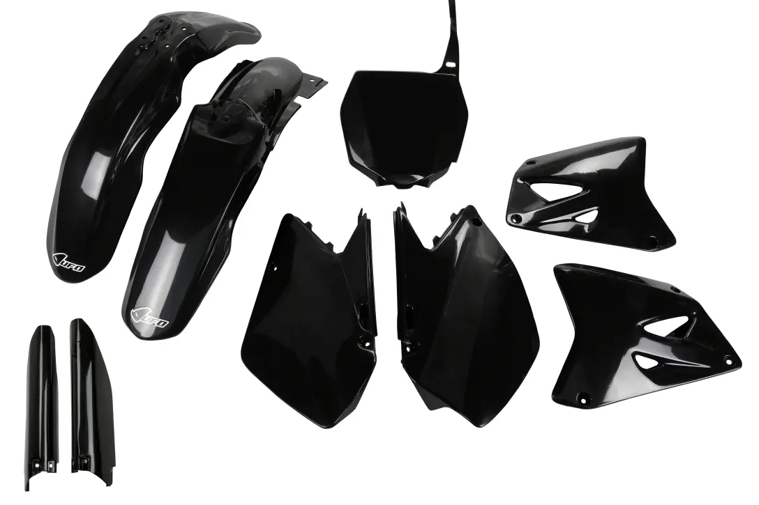 UFO kompletní sada plastů (FULL KIT) s kryty tlumičů SUZUKI RM 125 / 250 06-24 barva černá (UFO kompletní sada plastů (FULL KIT) s kryty tlumičů)