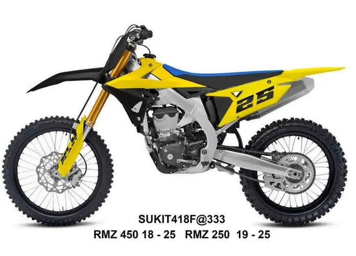 UFO kompletní sada plastů (FULL KIT) s kryty tlumičů SUZUKI RMZ 250 19-25, RMZ 450 18-25 barva žlutá / černá (UFO kompletní sada plastů (FULL KIT) s)