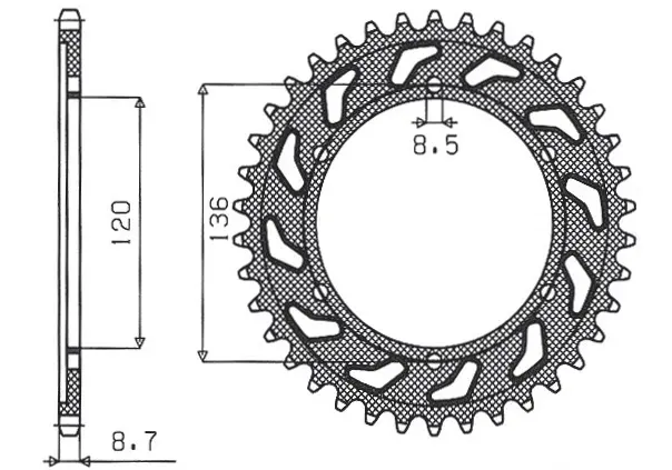SUNSTAR řetězové kolečko zadní 864 44 YAMAHA XJ 600 H,N 84-91, YX 600 RADIAN 86-87 (JTR862.44) (ŘETĚZ 530) (86444JT) ( )