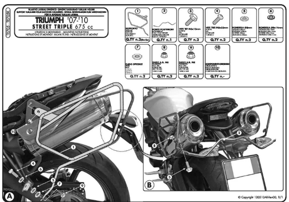 KAPPA nosič pod boční brašny TRIUMPH STREET TRIPLE 675 (07-12) - také pod kufry RA314 EASY LOCK (KAPPA nosič pod boční brašny TRIUMPH STREET TRIPLE)