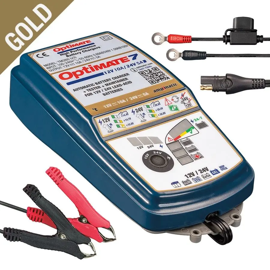OPTIMATE nabíječka akumulátorů OPTIMATE 7 AMPMATIC 12V 10A 10-240AH / 24V 5A 5-120AH, AGM / GEL / STD / DEEP CYCLE a CA-CA, SAE (EL) (14) (OPTIMATE)