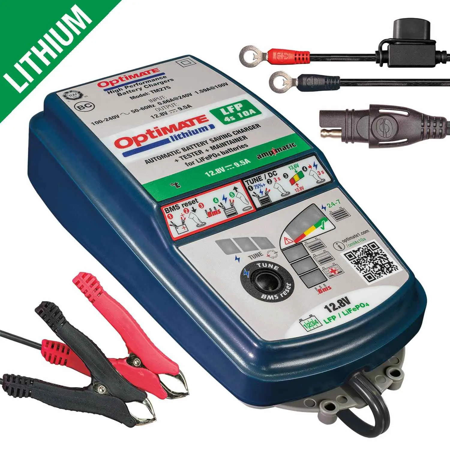 OPTIMATE nabíječka akumulátorů OPTIMATE LITHIUM 4S 12.8V / 13.2V, 10A, 3-120AH, LIFEPO4 / LFP, SAE (EL) (14) (OPTIMATE nabíječka akumulátorů OPTIMATE)