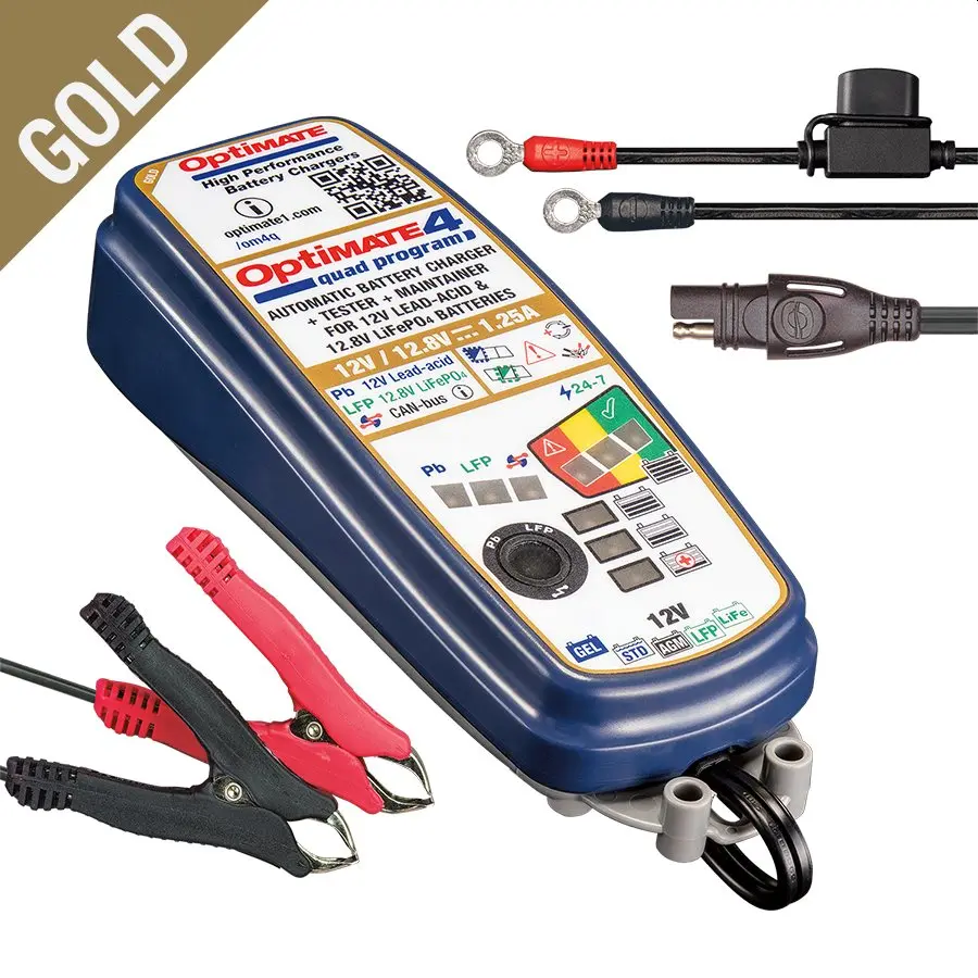 OPTIMATE nabíječka akumulátorů OPTIMATE 4 QUAD PROGRAM 12V 1.25A, 4-60AH AGM / GEL / STD, 12.8/13.2V 2-15AH LITHIUM (LIFEPO4) SAE, CAN-BUS (EL) -
