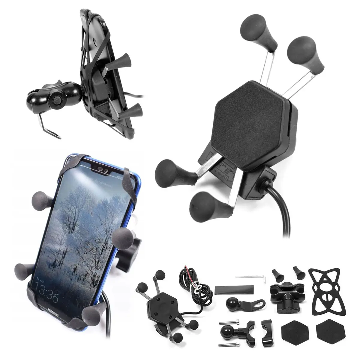 BIKETEC držák motocyklový typ RAM "L" s nabíječkou USB na telefon montovaný na řídítka nebo zrcátko (EL) (BIKETEC držák motocyklový typ RAM "L" s)