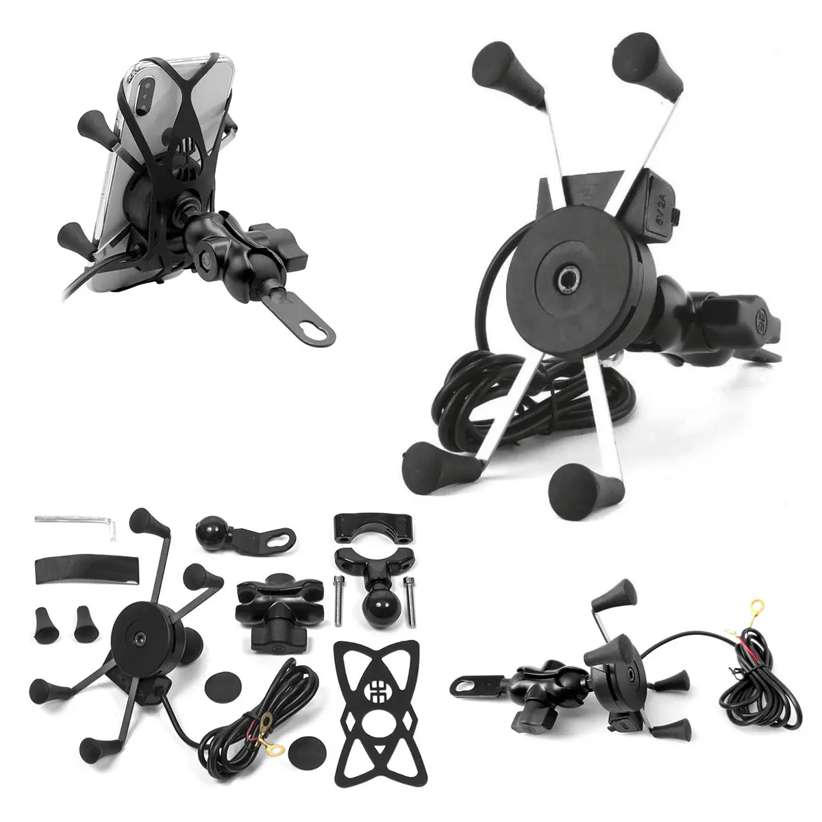 BIKETEC držák motocyklový typ RAM XL USB s nabíječkou USB na telefon montovaný na řídítka nebo zrcátko (EL) (BIKETEC držák motocyklový typ RAM XL USB)
