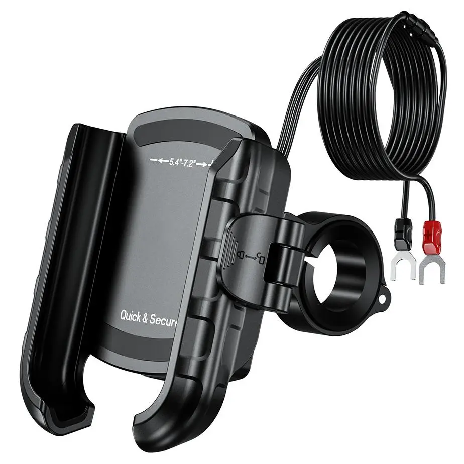 BIKETEC držák motocyklový na telefon QUICK LOCK s nabíječkou USB 3.0 POWER DELIVERY montovaný na řídítka nebo zrcátko typ: R9-CLIP-PD (EL) (K)
