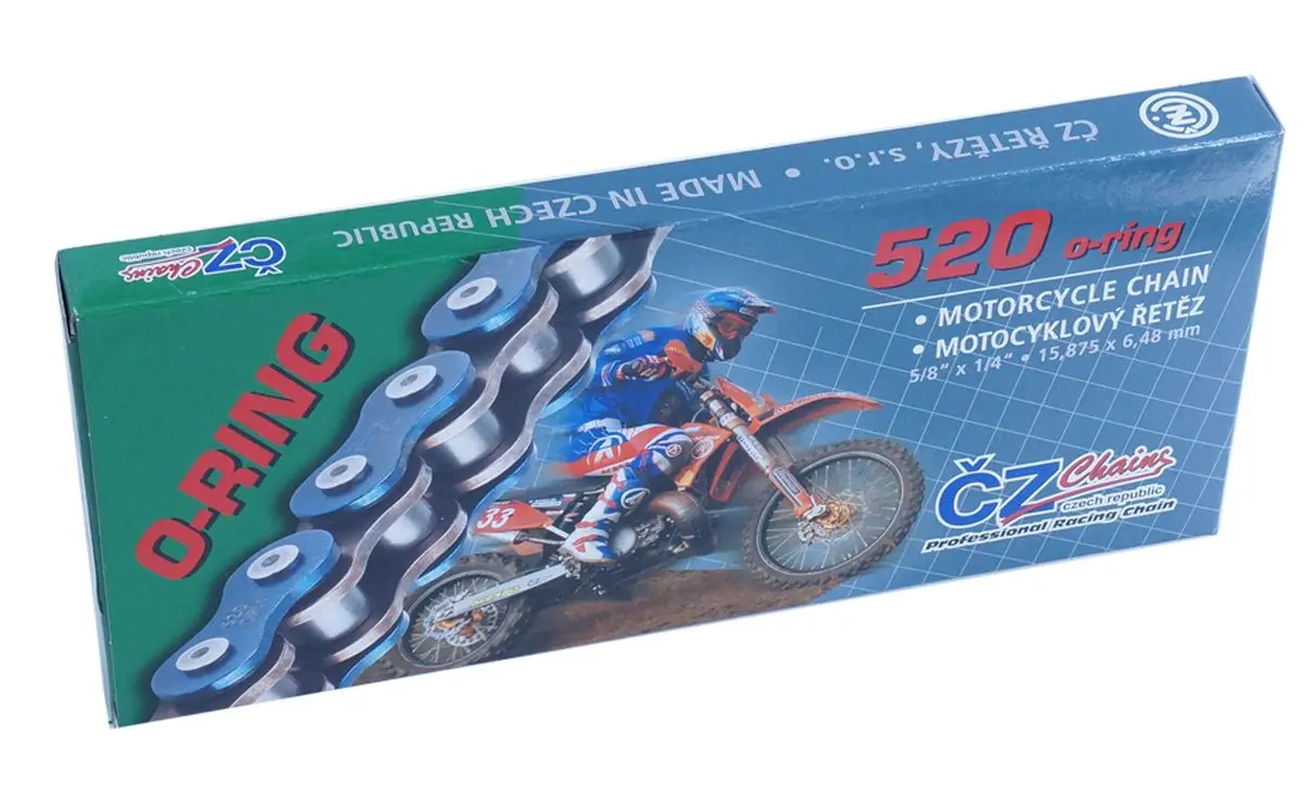 CZ hnací řetěz 520 RDO (106 článků) O-kroužek do 450 ccm (s otvory vylučujícími bláto) + nýtovací spojka (CZ hnací řetěz 520 RDO (106 článků))