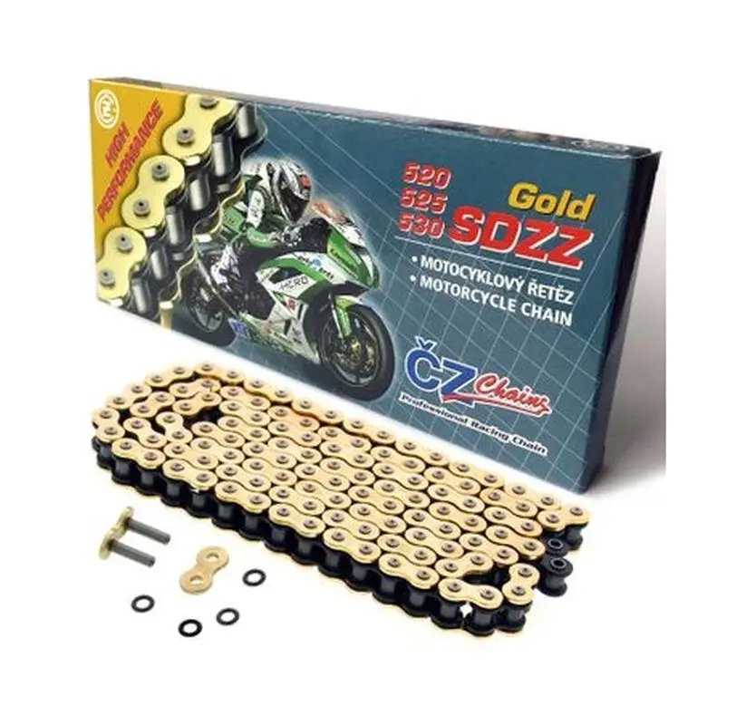 CZ hnací řetěz 520 SDZZ (112 článků) ACTIVE RING (X-RING) zlatý do 900 ccm STREET (HIGH PERFORMANCE) + nýtovací spojka (CZ hnací řetěz 520 SDZZ (112)