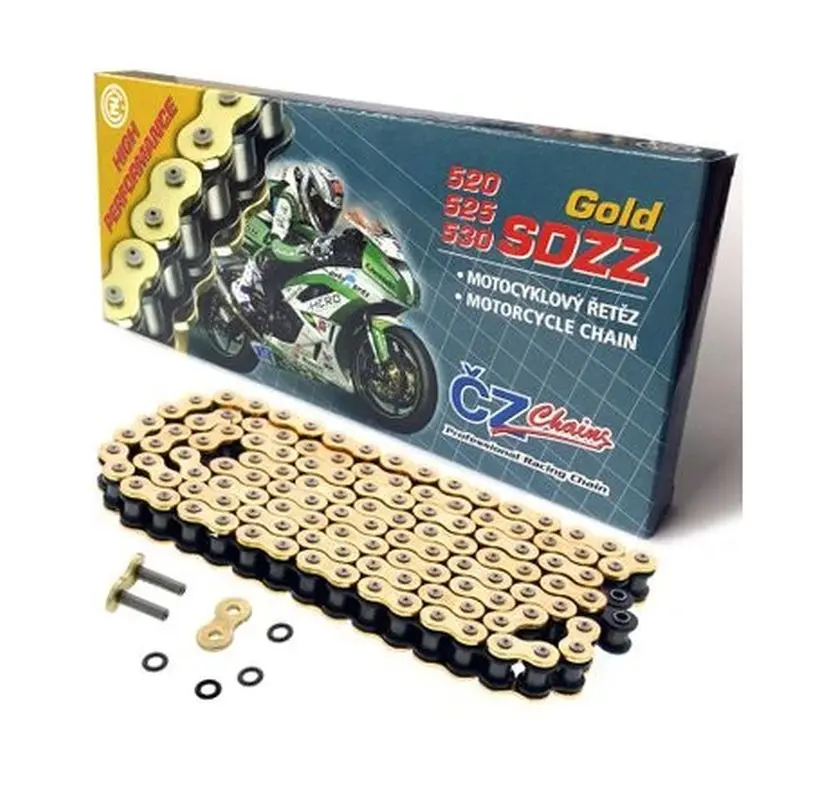 CZ hnací řetěz 525 SDZZ (122 článků) ACTIVE RING (X-RING) zlatý do 1200 ccm + spojka (CZ hnací řetěz 525 SDZZ (122 článků) ACTIVE RING (X-RING) zlatý)