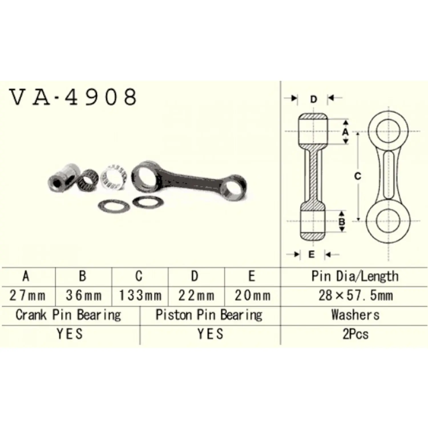 VESRAH ojniční sada KAWASAKI JS 750 95-98, SXI / SS 750 95-98, STS 750 95-97 (vodní skútr) vyrobeno v Japonsku ( )