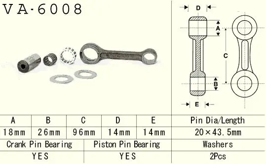 VESRAH ojniční sada YAMAHA YZ 80 (YZ80) 93-01, YZ 85 (YZ85) 02-18 (VA6008) vyrobeno v Japonsku ( )