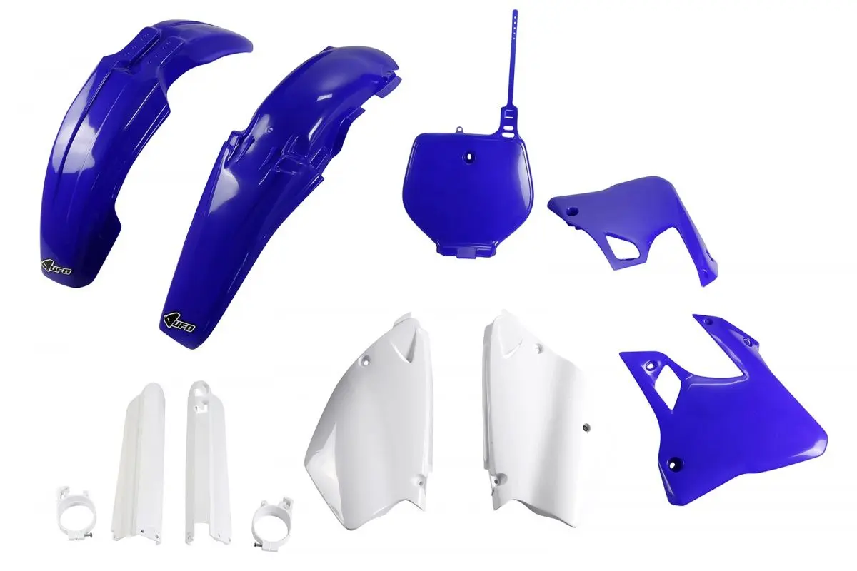 UFO kompletní sada plastů (FULL KIT) s kryty přední vidlice YAMAHA YZ 125 96-99, YZ 250 96-99 barva modrá/bílá 98-99 (YA294E999) (UFO kompletní sada)