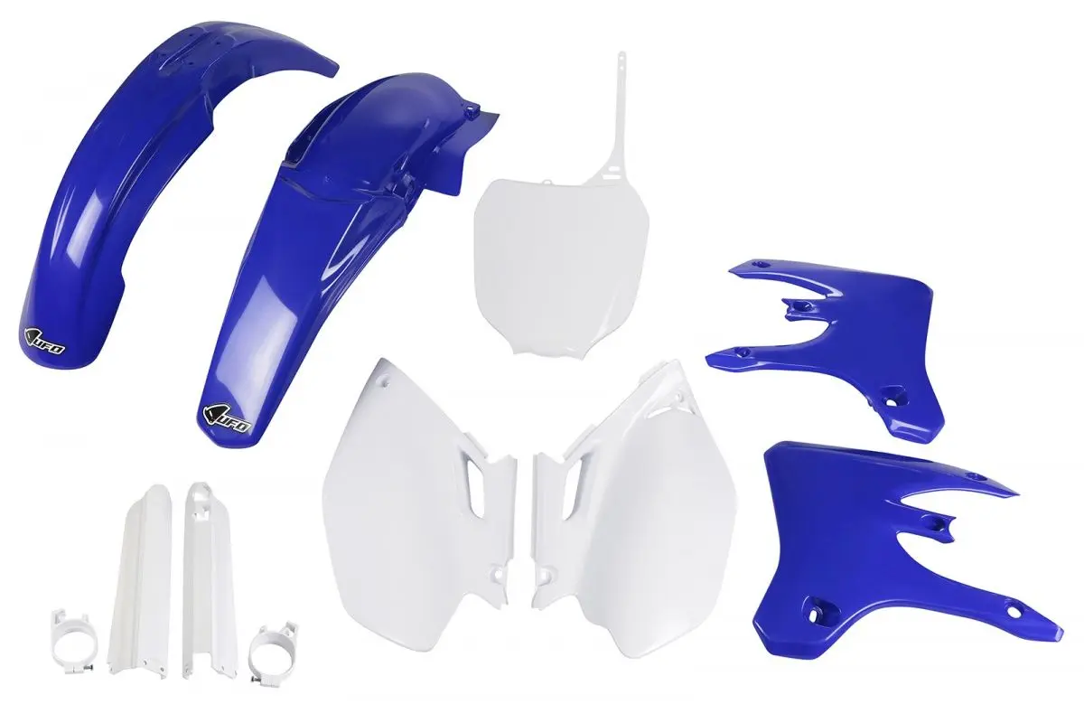 UFO kompletní sada plastů (FULL KIT) s kryty přední vidlice YAMAHA YZF 250 / 450 03-05 barva (bílá/modrá) (YA304E999) ( )