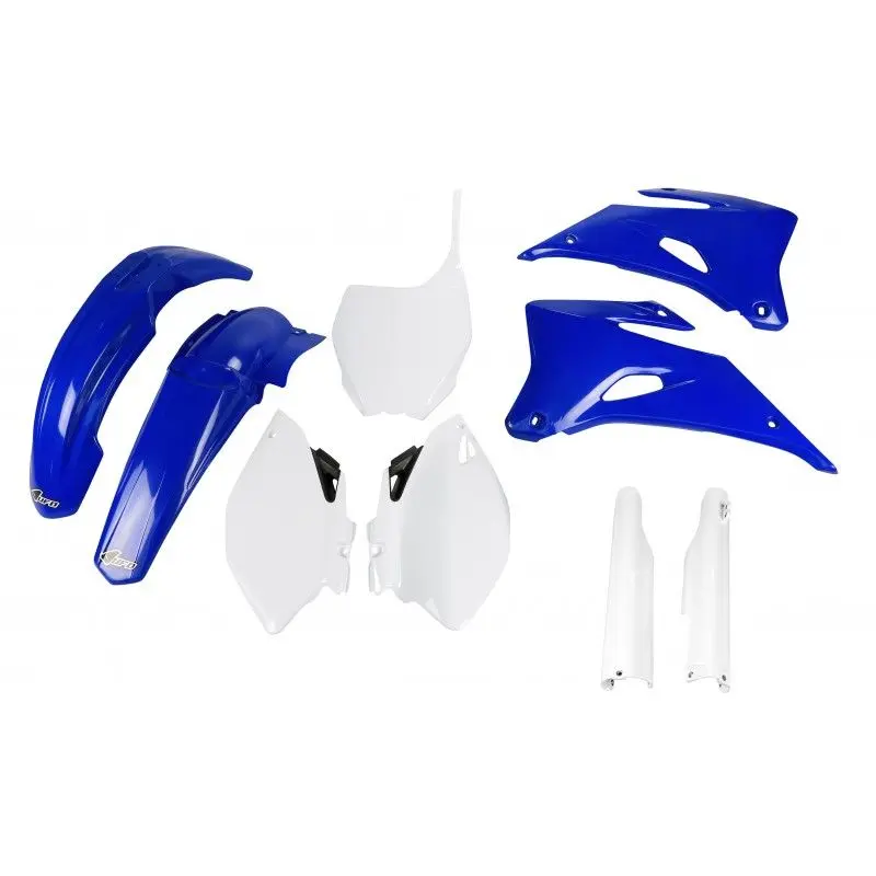 UFO kompletní sada plastů (FULL KIT) s kryty přední vidlice YAMAHA YZF 250 06-09, YZF 450 06-09 barva (bílá/modrá) (YA305E999) (UFO kompletní sada)