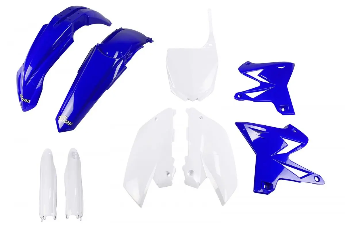 UFO kompletní sada plastů (FULL KIT) s kryty přední vidlice YAMAHA YZ 125 / 250 02-14 restyling barva (modrá/bílá) (YA312E999) ( )