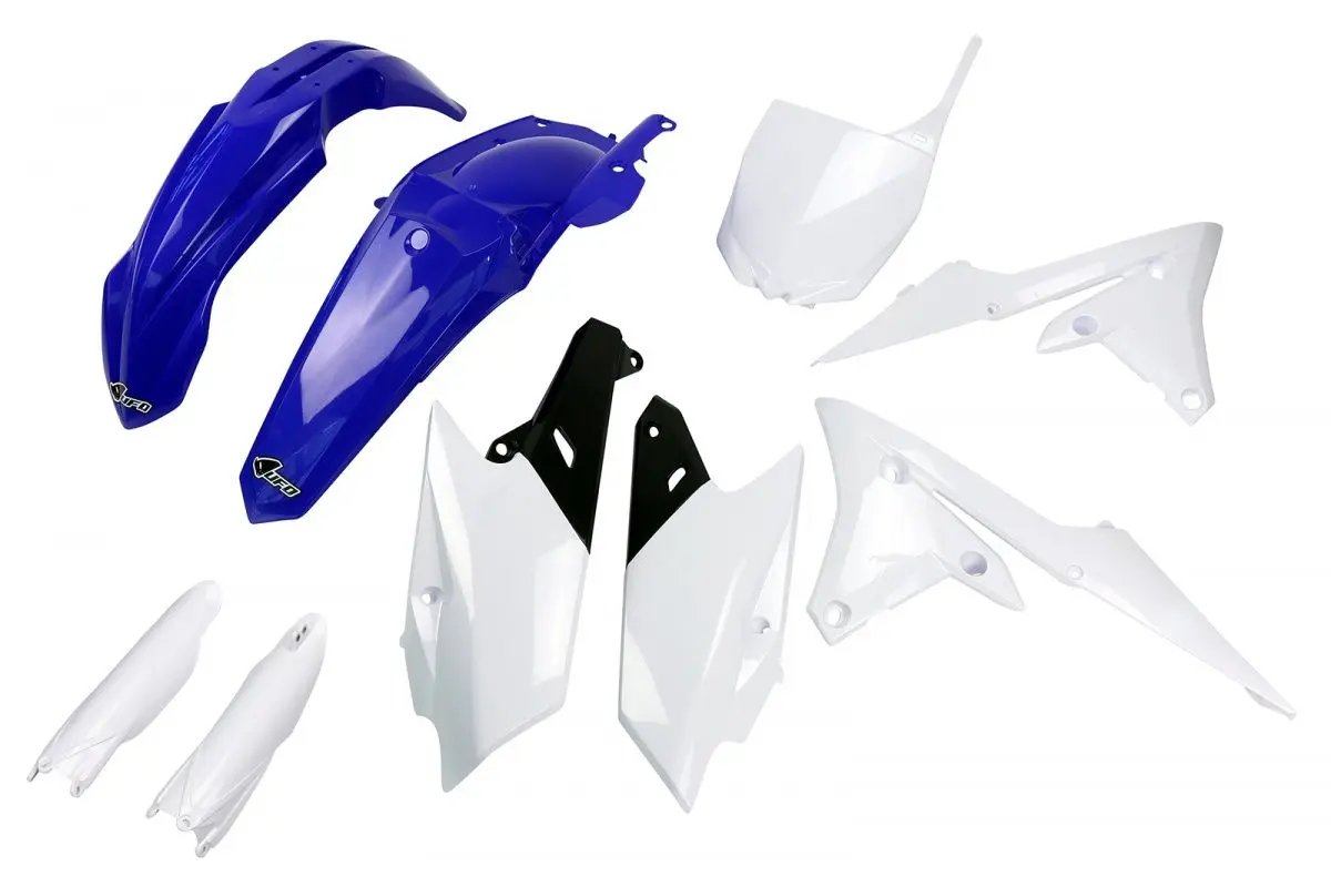 UFO kompletní sada plastů (FULL KIT) s kryty přední vidlice YAMAHA YZF 250 14-18, YZF 450 14-17 barva (modrá/bílá) (YA318E999) (UFO kompletní sada)
