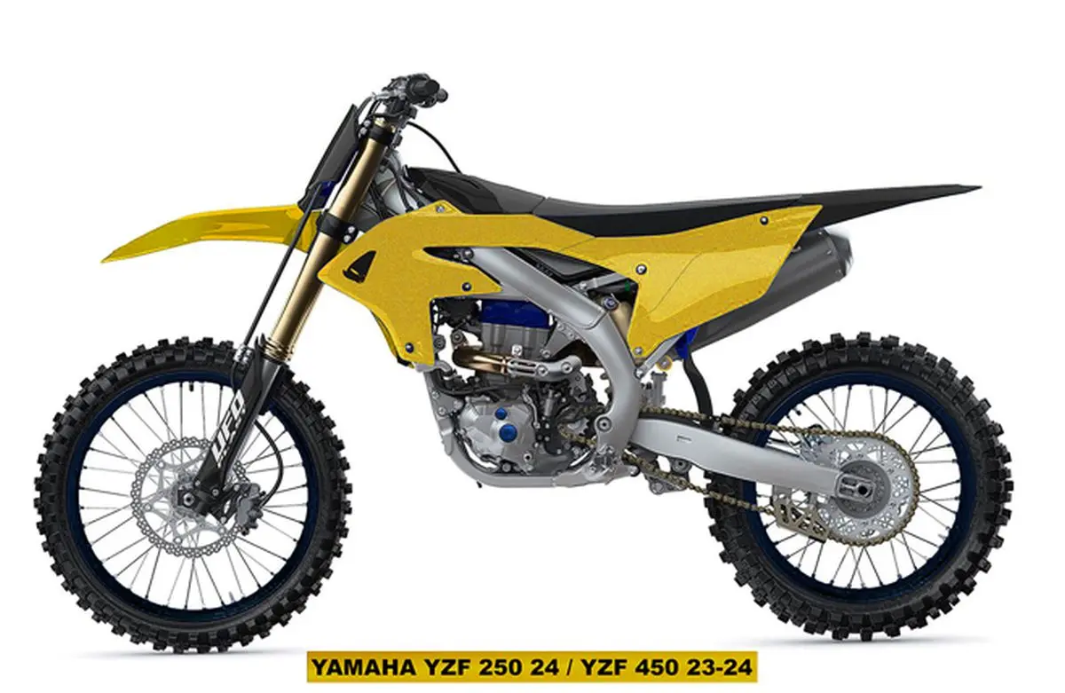 UFO kompletní sada plastů (FULL KIT) s kryty tlumičů YAMAHA YZF 250 24-26, YZF 450 23-25 barva zlatá - VÝPRODEJ (UFO kompletní sada plastů (FULL KIT))