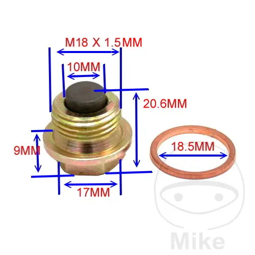 JMP magnetický olejový výpustný šroub M18X1.50 s těsnícím kroužkem APRILIA MOTO 650 MOTO 6,5 95-00, PEGASO 650 N 92, PEGASO 650 P 93, PEGASO 650 R 94,