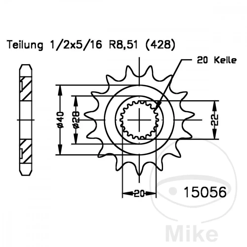 Esjot přední ozubené kolečko 14Z typ řetězu 428 jemné ozubení vnitřní rozteč 20/22 GENERIC TR 125 SM IE 12-13, KSR-MOTO TR 125 SM IE 13-16, TR 125 X